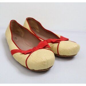 Alaia Raffia Red Bow Straw Round Toe Slip On Casual Ballet Womens Flats 40 Italy
